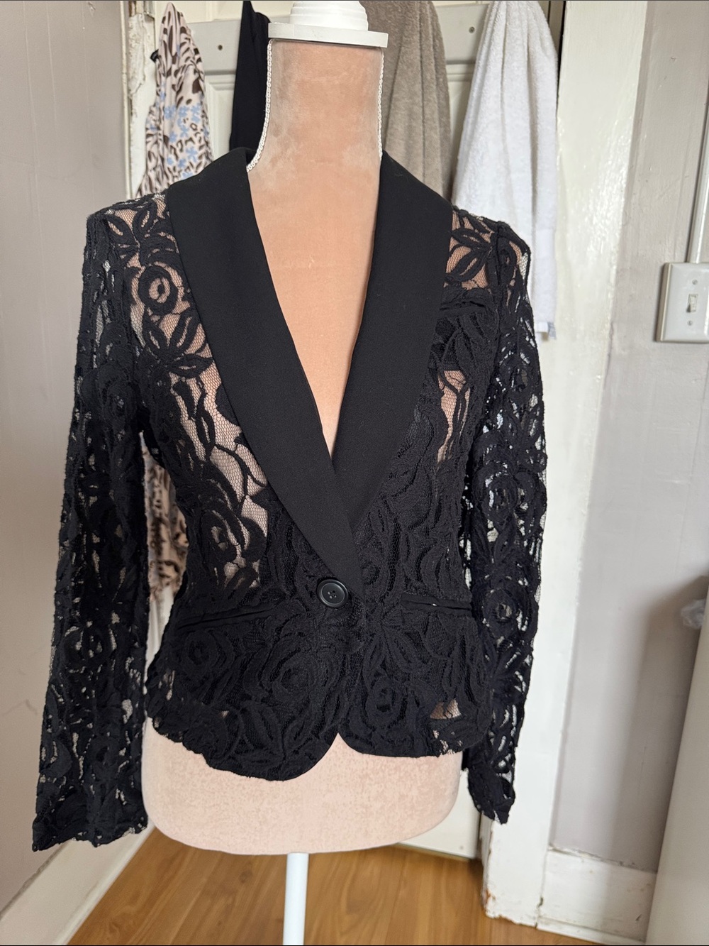 INC International Concepts Black Lace Blazer with Satin Lapel